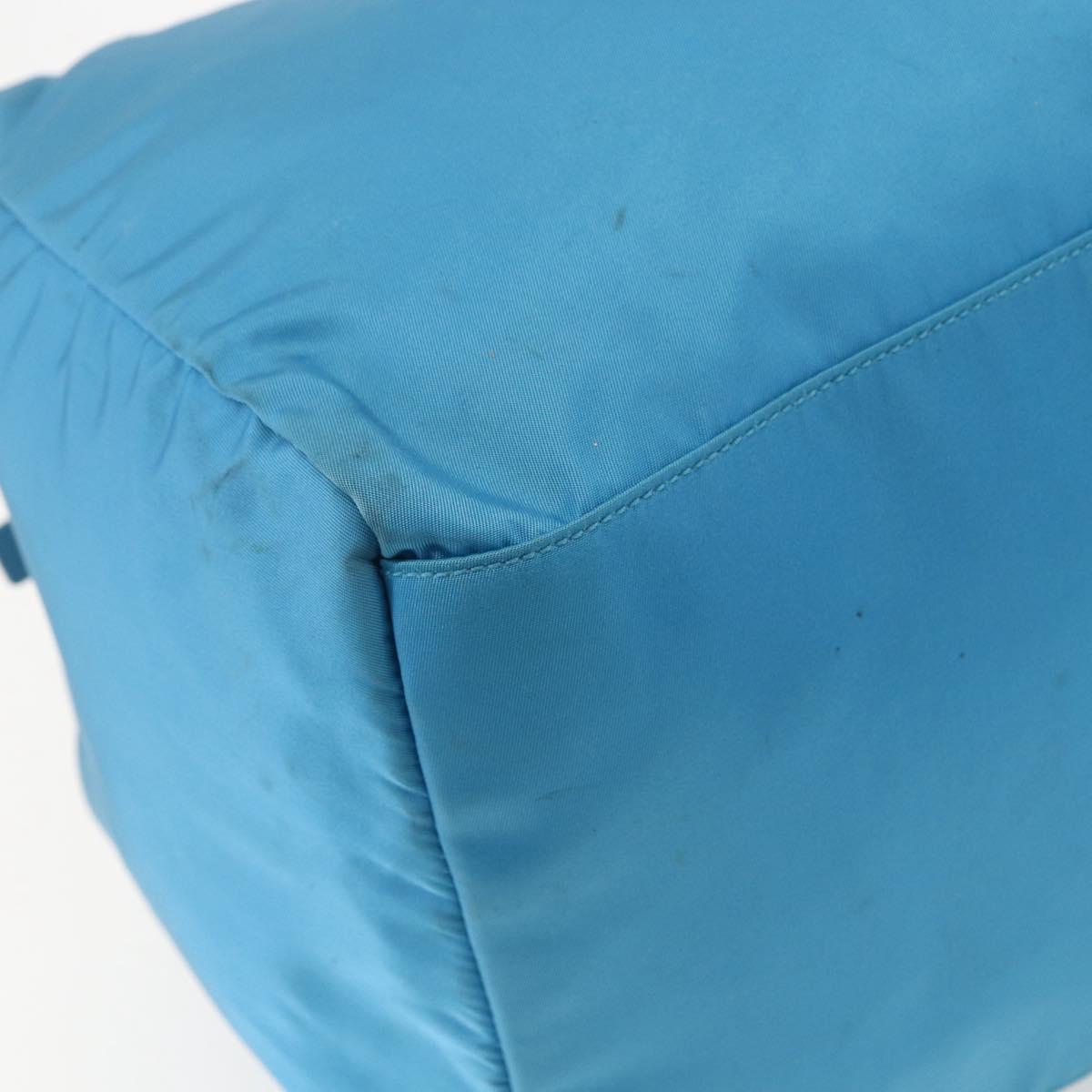 PRADA Boston Bag Nylon Blue Silver Auth 157666