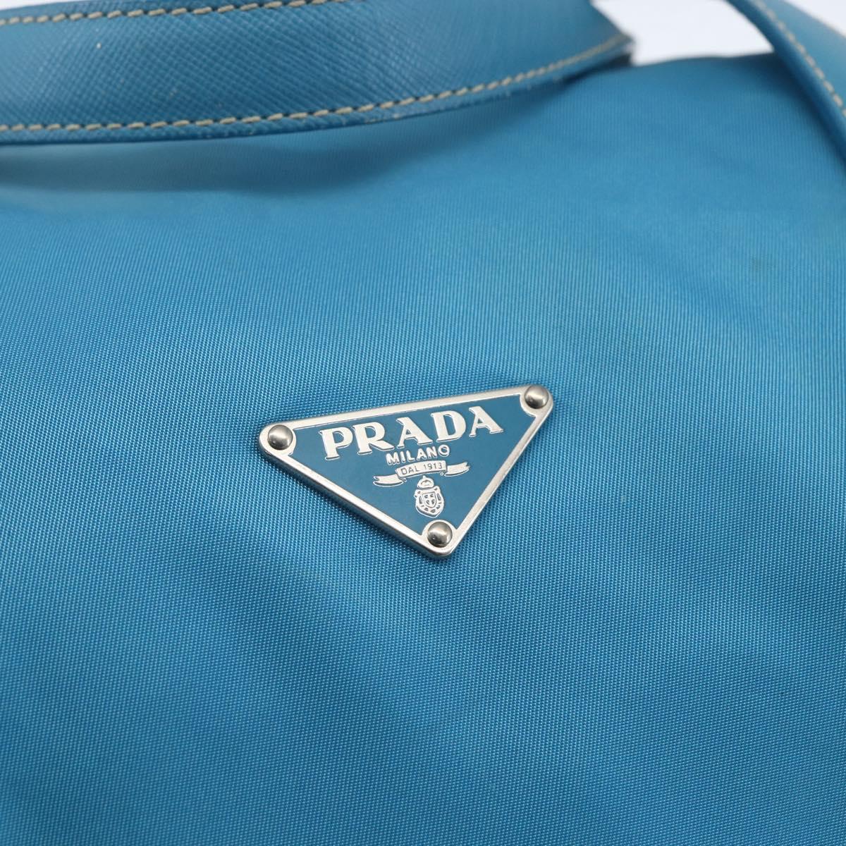 PRADA Boston Bag Nylon Blue Silver Auth 157666