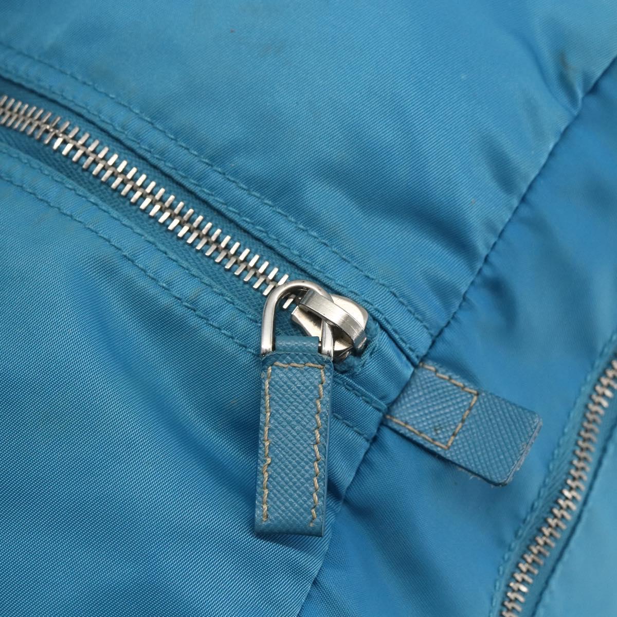 PRADA Boston Bag Nylon Blue Silver Auth 157666