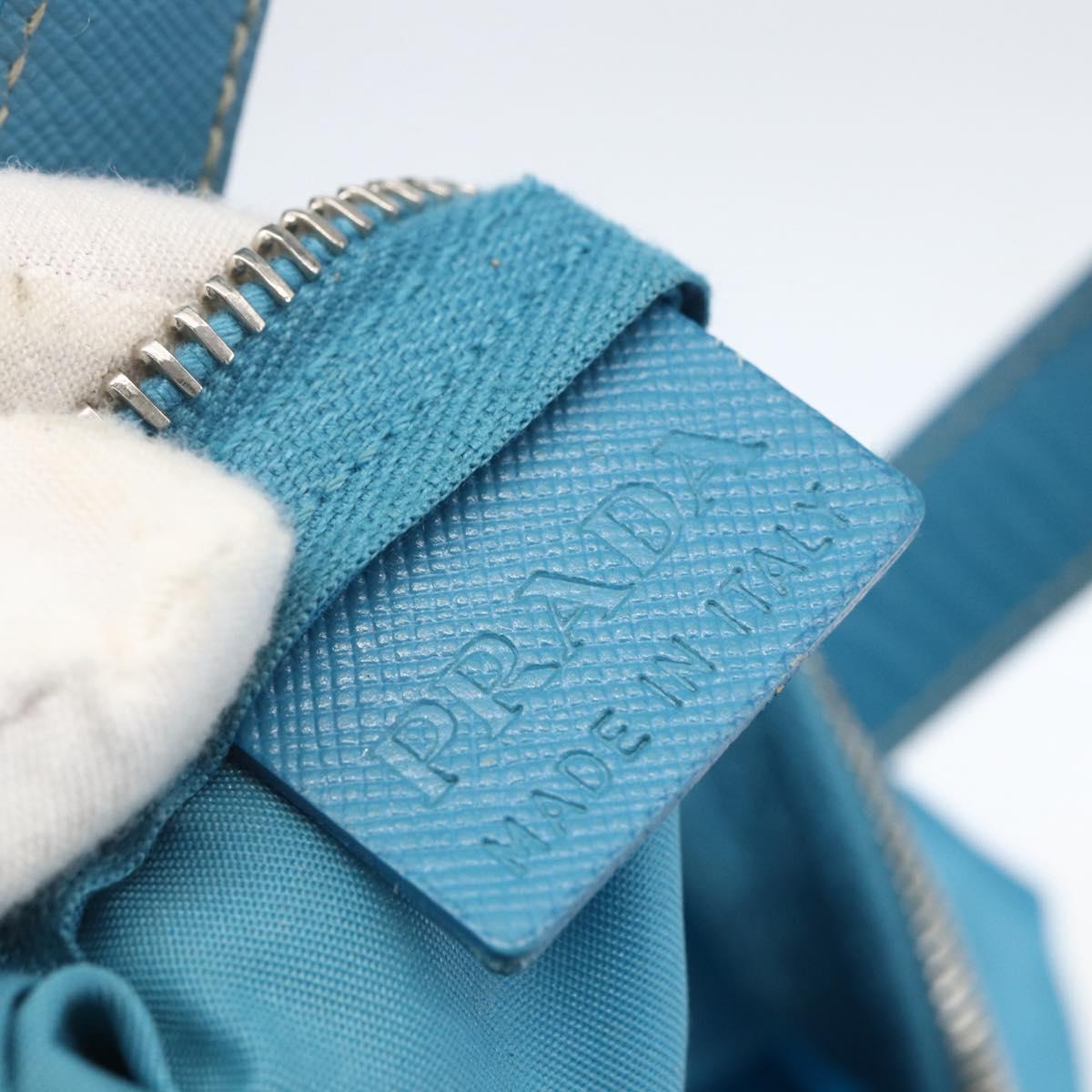 PRADA Boston Bag Nylon Blue Silver Auth 157666