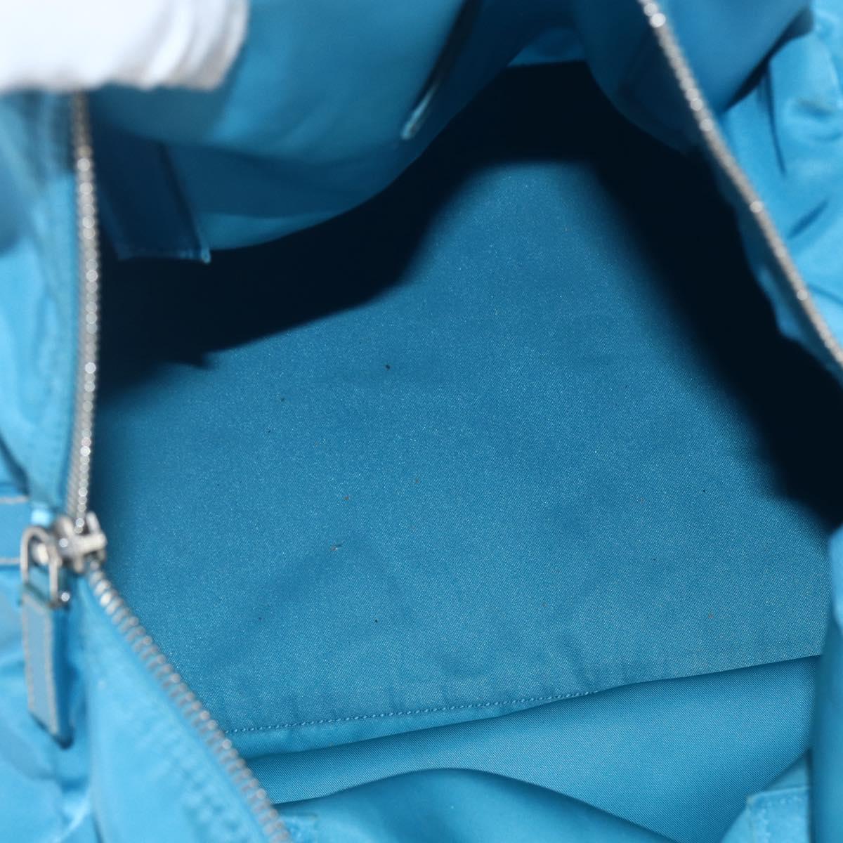 PRADA Boston Bag Nylon Blue Silver Auth 157666