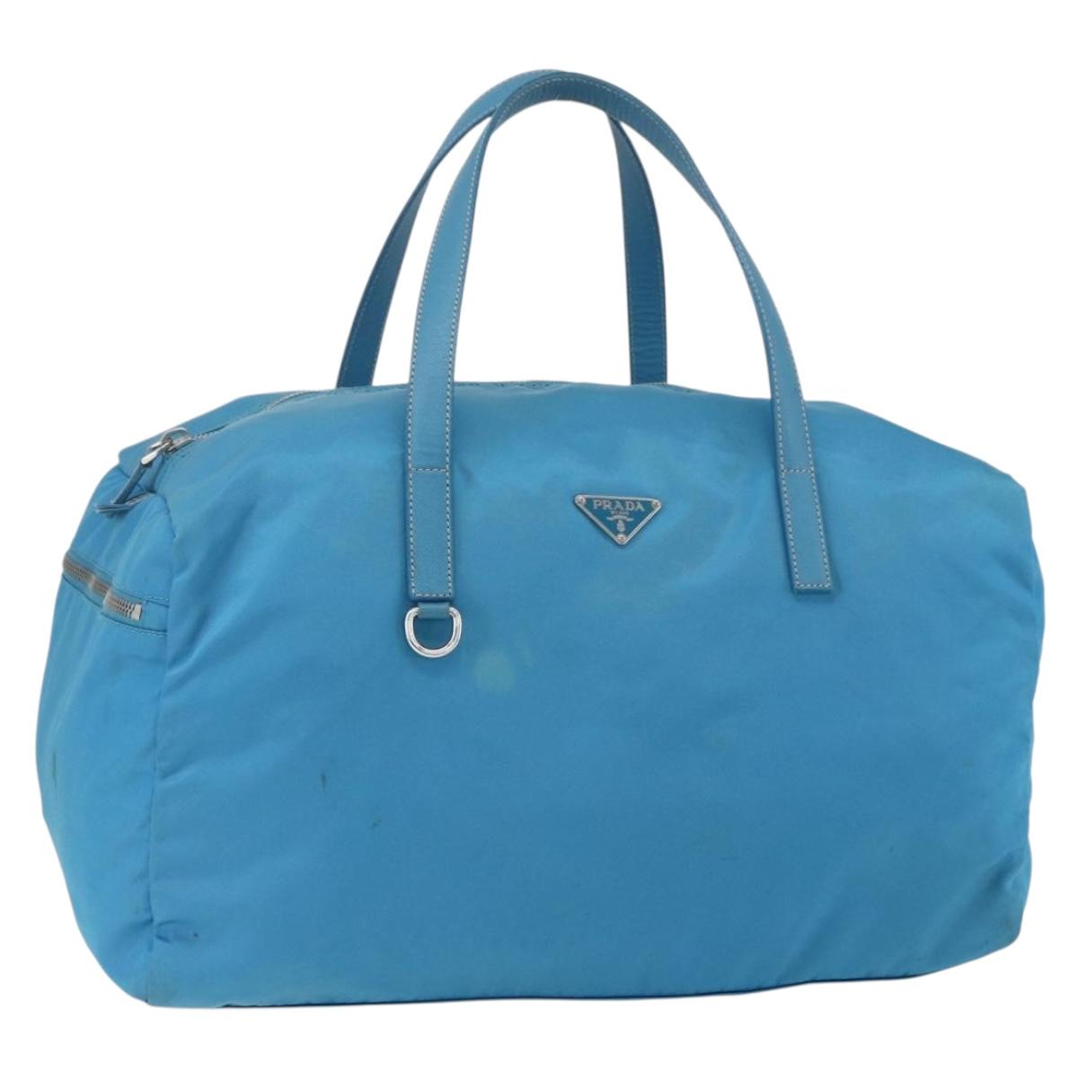 PRADA Boston Bag Nylon Blue Silver Auth 157666