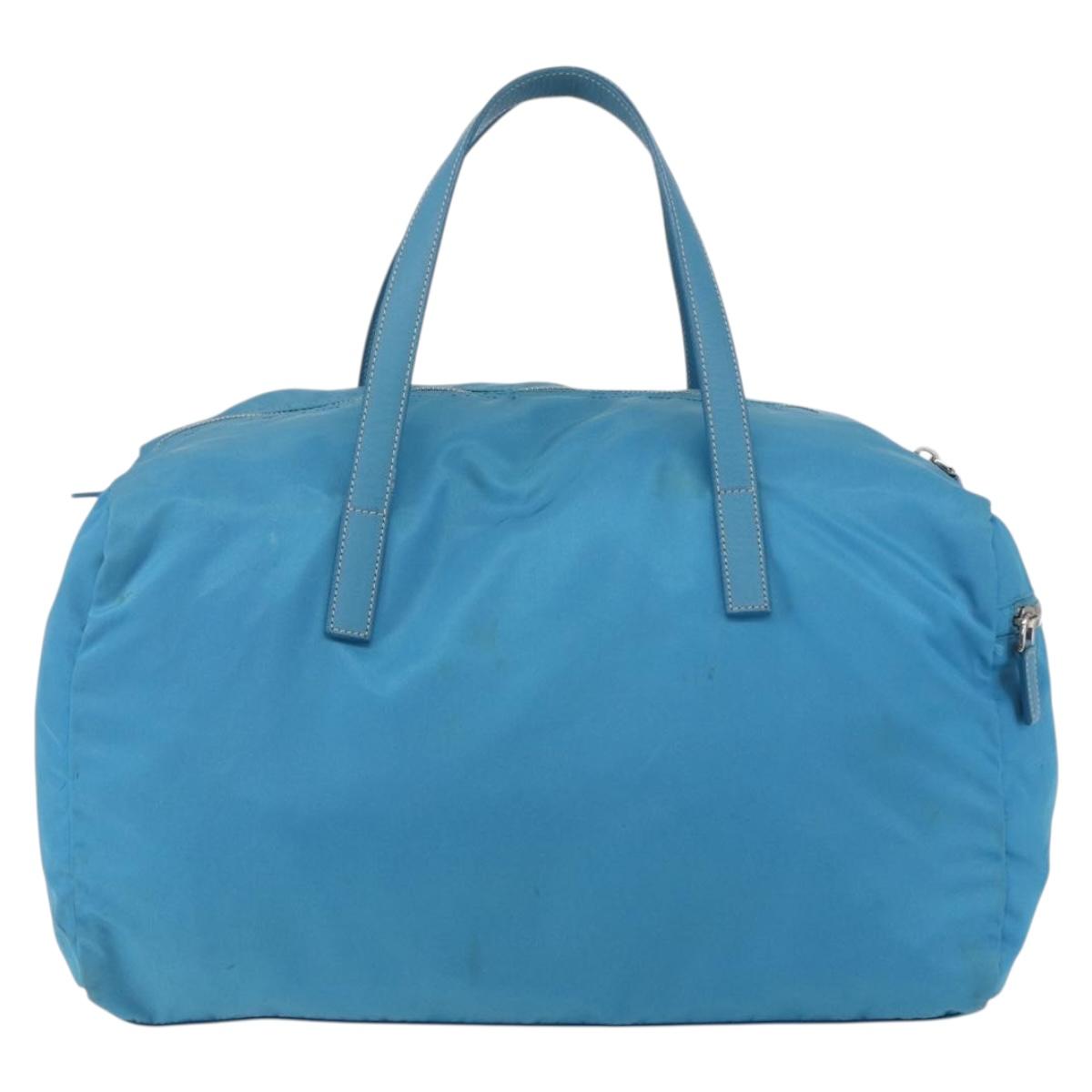 PRADA Boston Bag Nylon Blue Silver Auth 157666