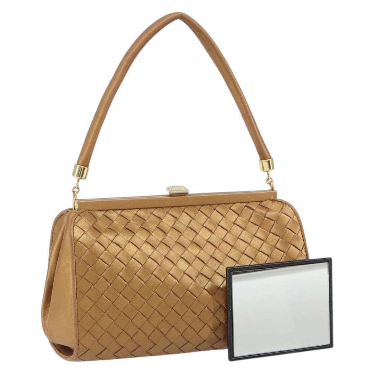 BOTTEGA VENETA INTRECCIATO Hand Bag Leather Bronze Gold Auth 157668