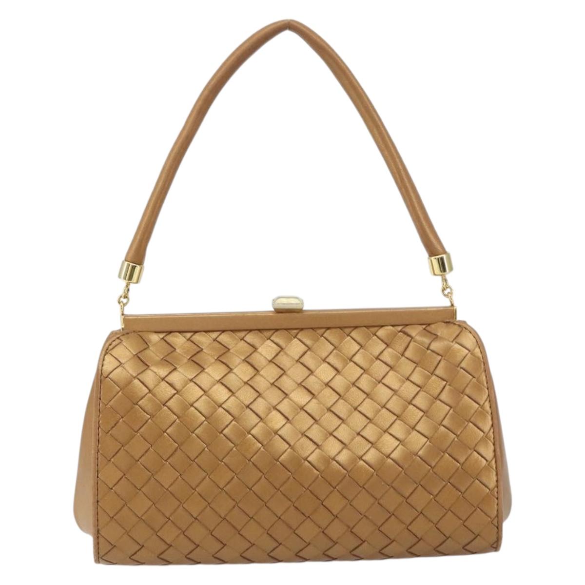 BOTTEGA VENETA INTRECCIATO Hand Bag Leather Bronze Gold Auth 157668