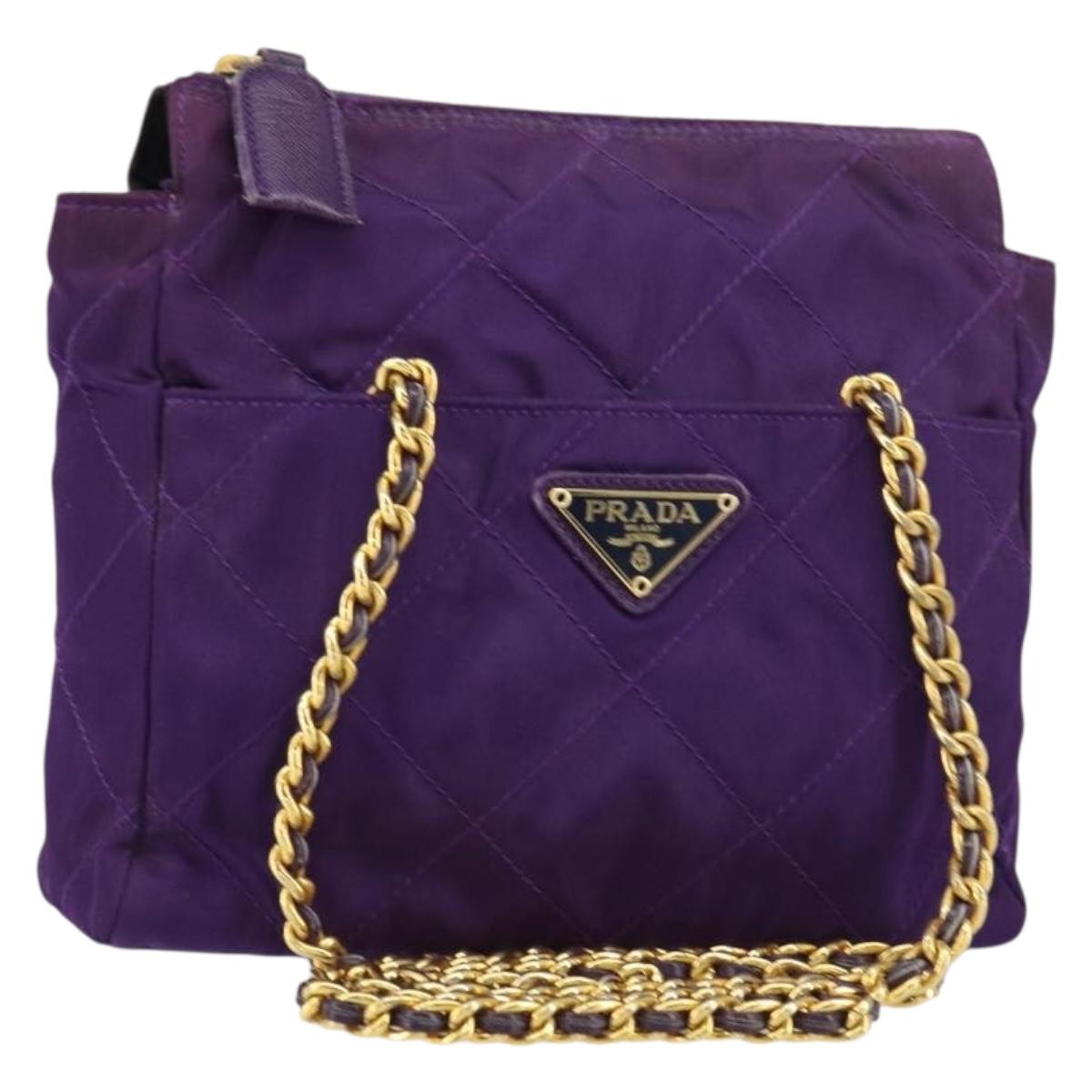 PRADA Chain Shoulder Bag Nylon Purple Gold Auth 157669
