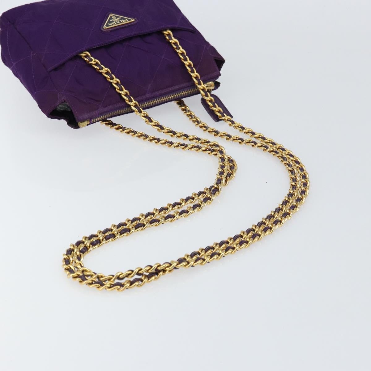 PRADA Chain Shoulder Bag Nylon Purple Gold Auth 157669