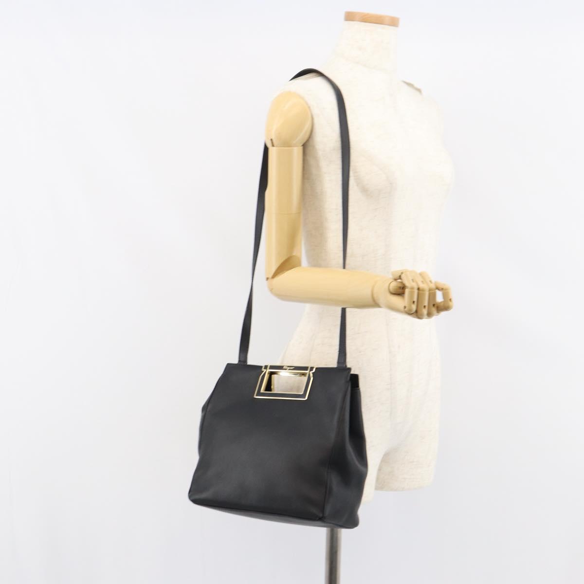 Salvatore Ferragamo Gancini Hand Bag Leather 2way Black Gold Auth 157683