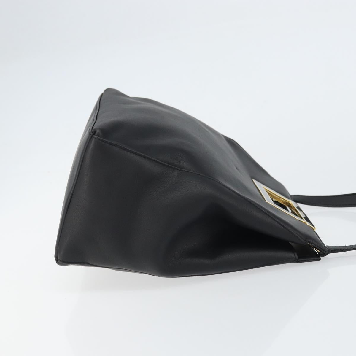 Salvatore Ferragamo Gancini Hand Bag Leather 2way Black Gold Auth 157683