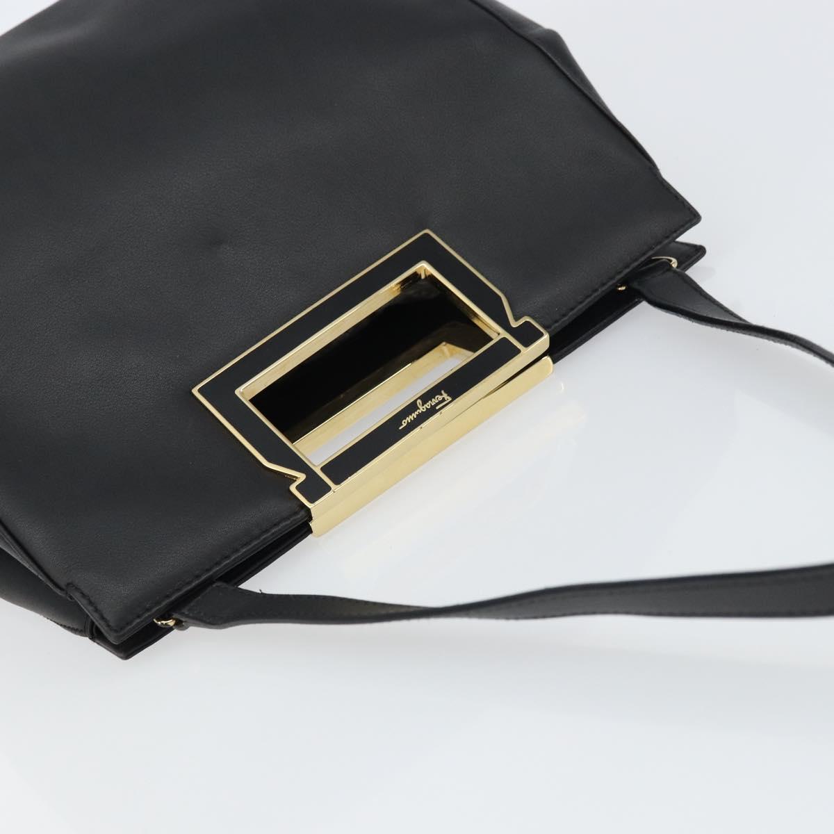 Salvatore Ferragamo Gancini Hand Bag Leather 2way Black Gold Auth 157683