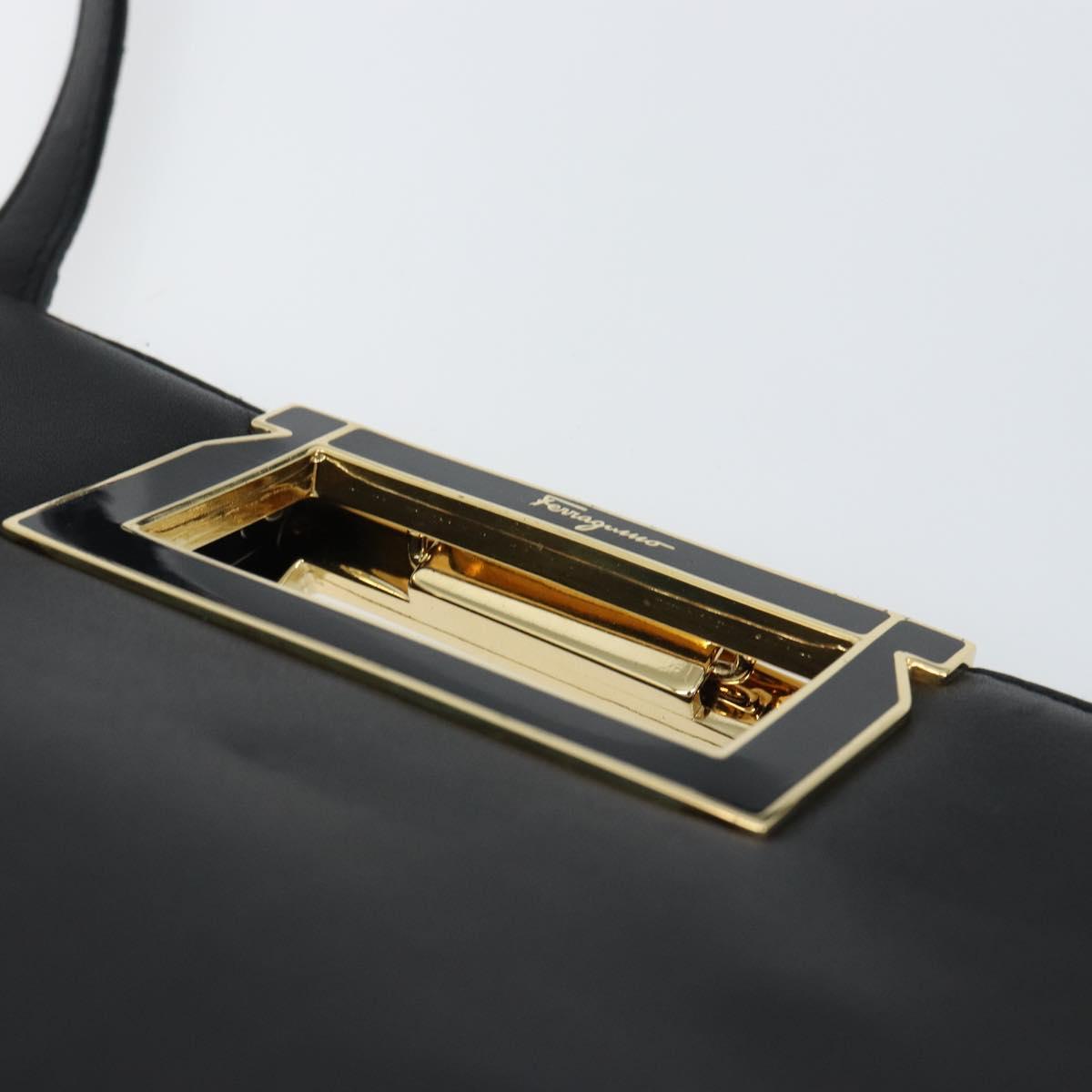 Salvatore Ferragamo Gancini Hand Bag Leather 2way Black Gold Auth 157683
