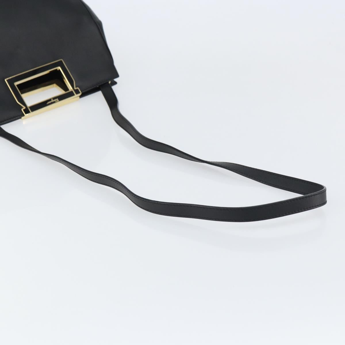 Salvatore Ferragamo Gancini Hand Bag Leather 2way Black Gold Auth 157683