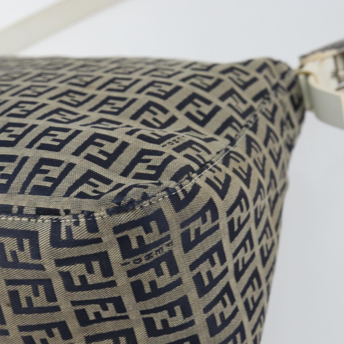 FENDI Zucchino Canvas Mamma Baguette Shoulder Bag Navy Silver Auth 157684