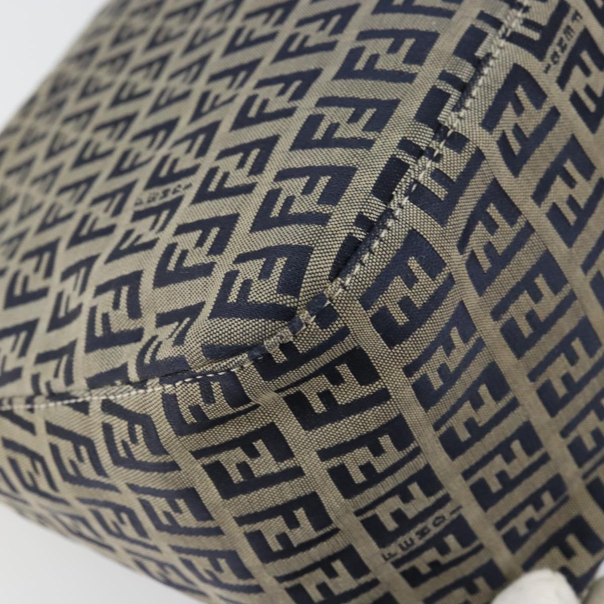 FENDI Zucchino Canvas Mamma Baguette Shoulder Bag Navy Silver Auth 157684