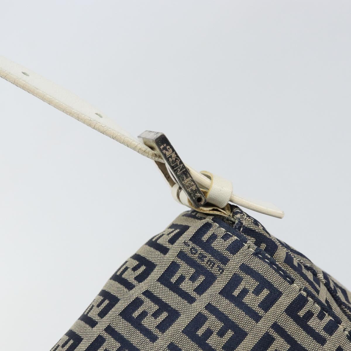 FENDI Zucchino Canvas Mamma Baguette Shoulder Bag Navy Silver Auth 157684