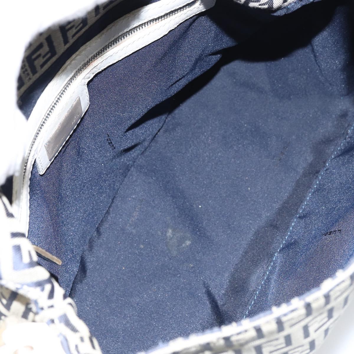 FENDI Zucchino Canvas Mamma Baguette Shoulder Bag Navy Silver Auth 157684