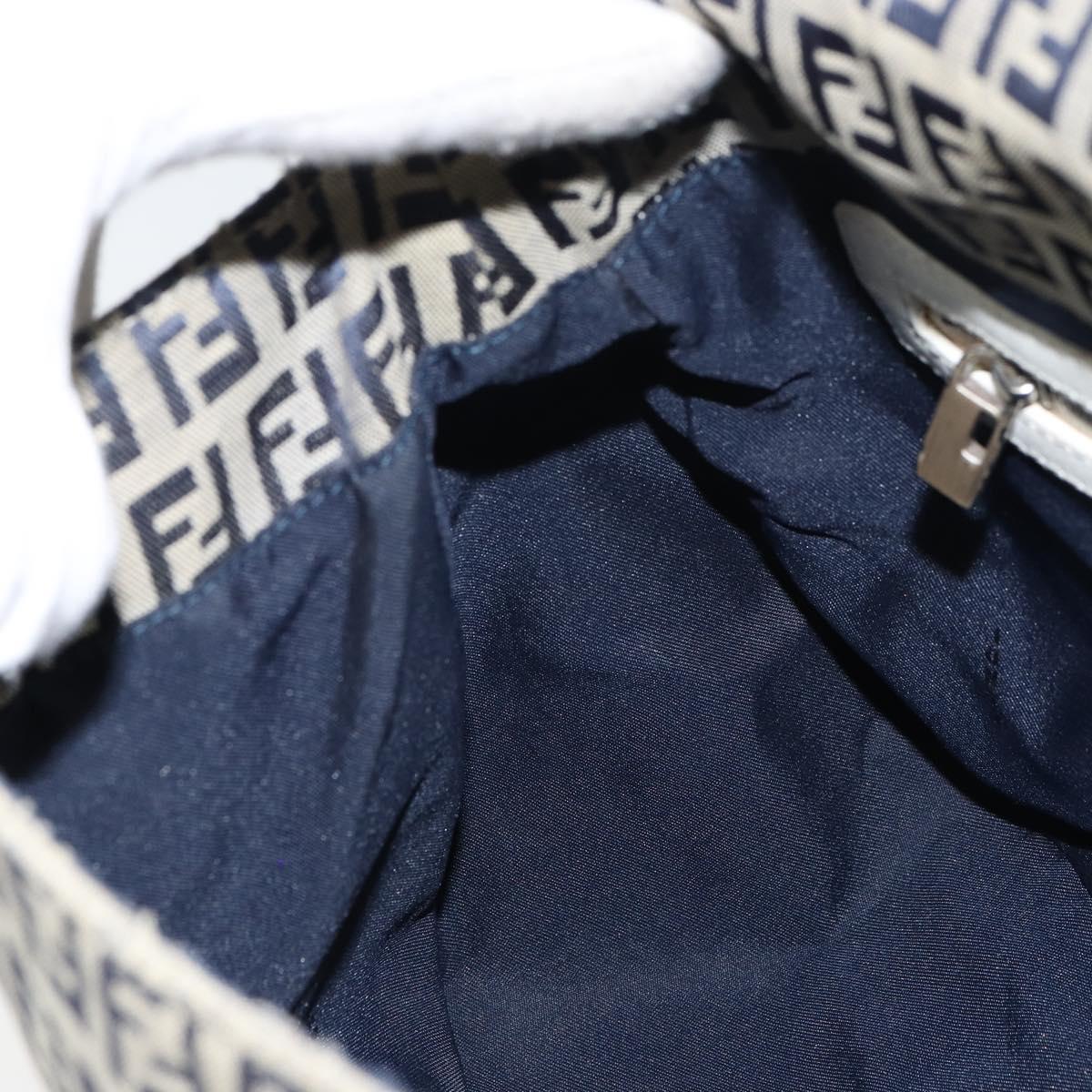 FENDI Zucchino Canvas Mamma Baguette Shoulder Bag Navy Silver Auth 157684