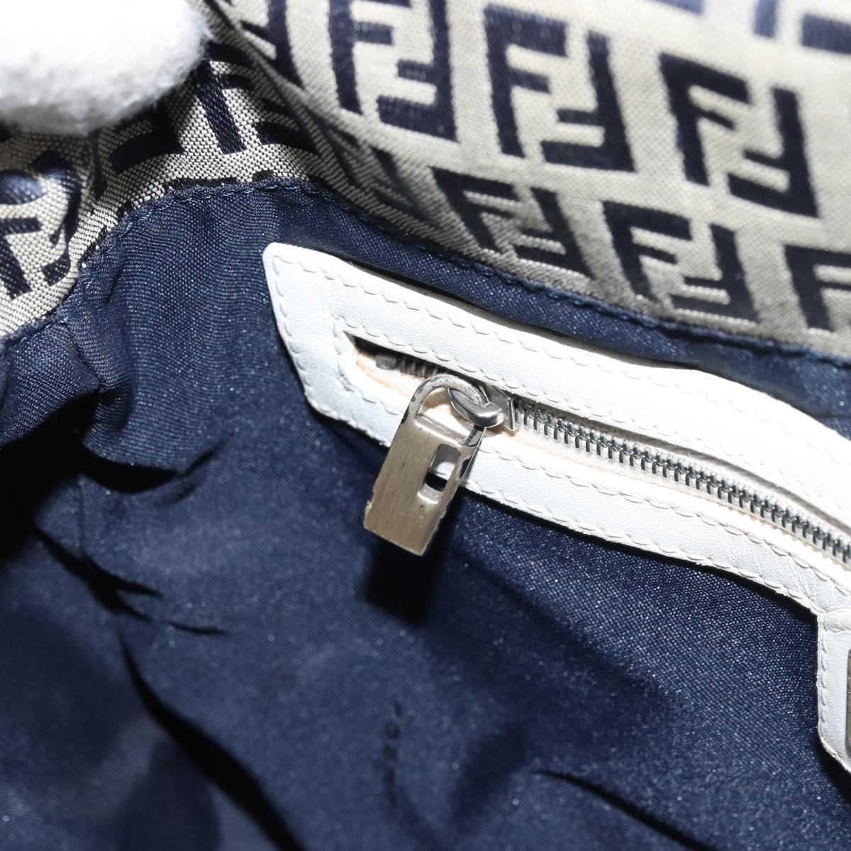 FENDI Zucchino Canvas Mamma Baguette Shoulder Bag Navy Silver Auth 157684
