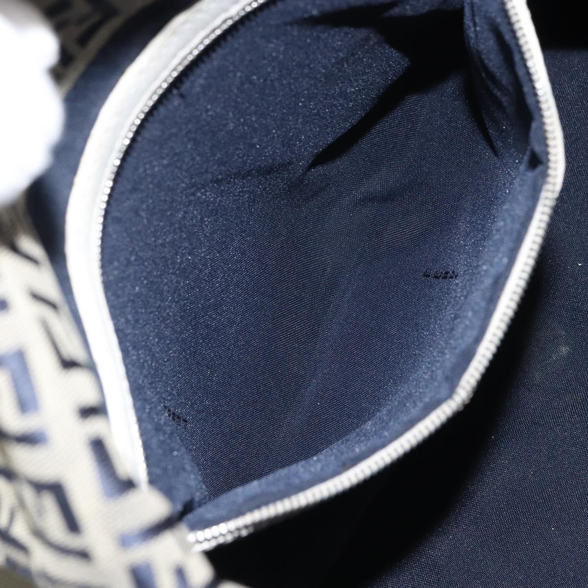 FENDI Zucchino Canvas Mamma Baguette Shoulder Bag Navy Silver Auth 157684