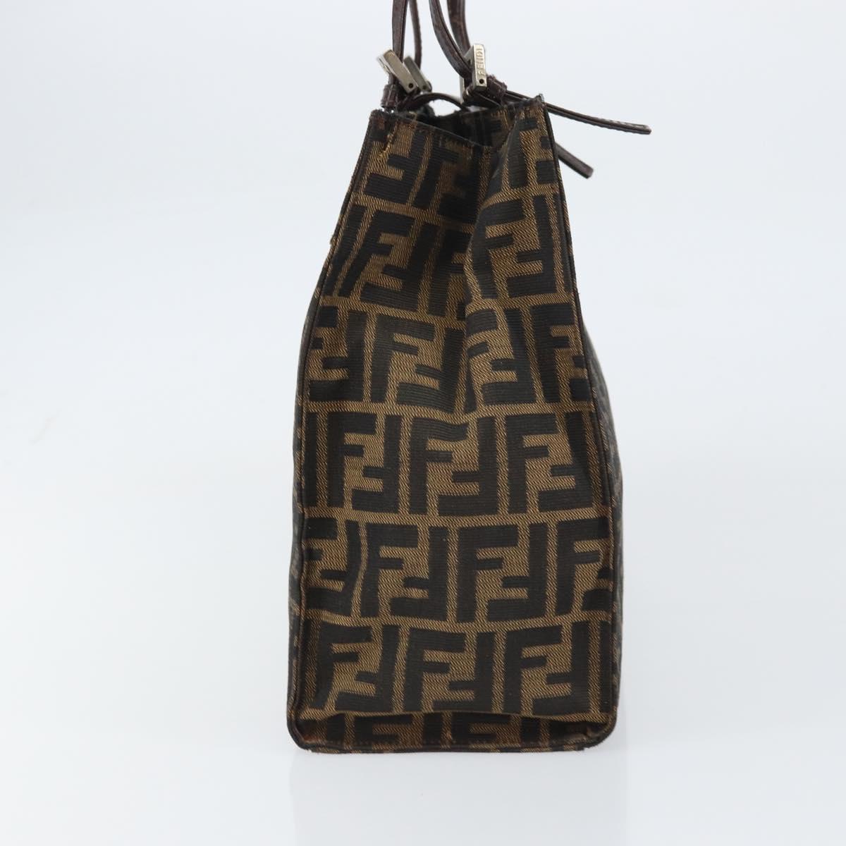 FENDI Zucca Canvas Mamma Baguette Tote Bag Brown Black Auth 157686