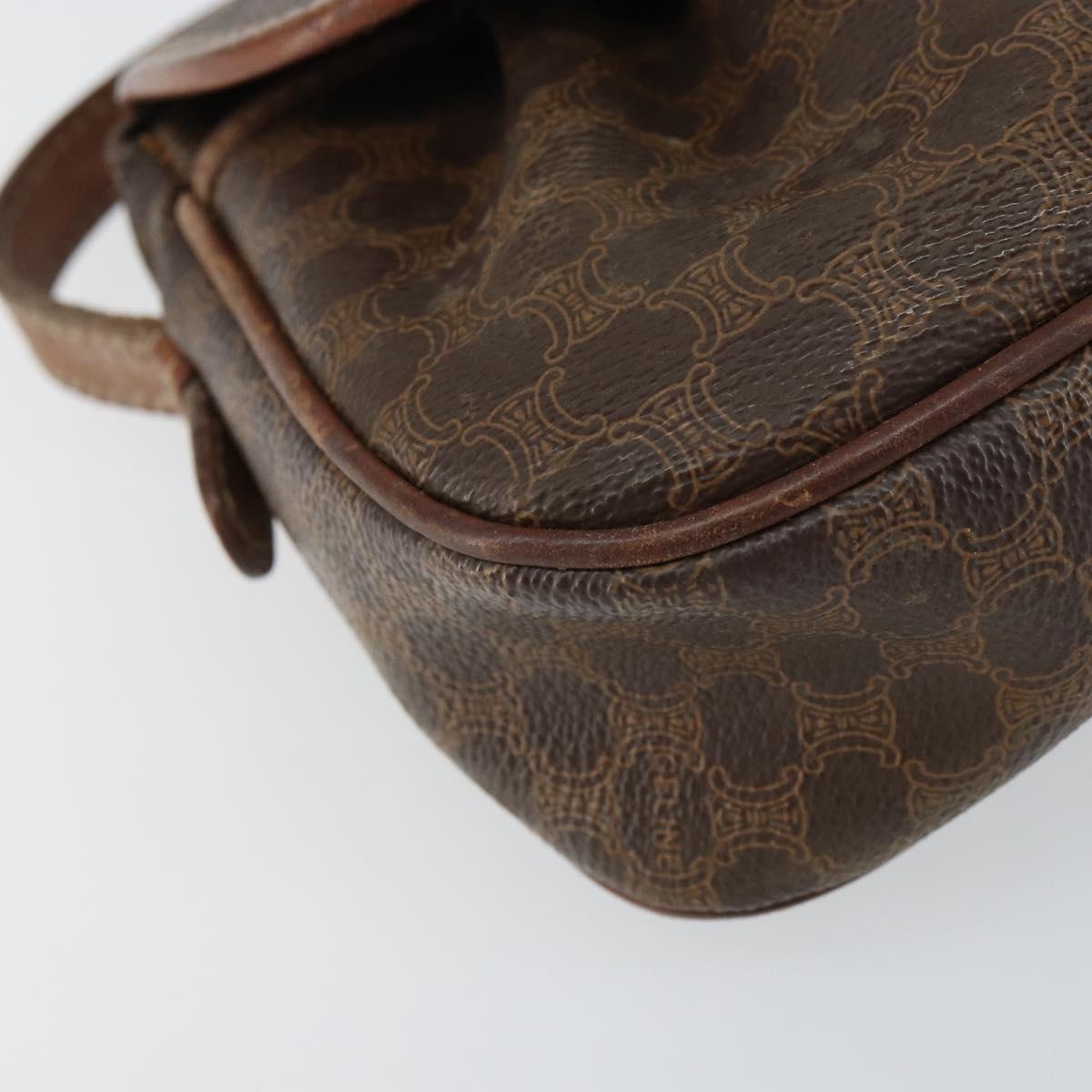 CELINE Macadam Canvas Shoulder Bag PVC Leather Brown Gold Auth 157688