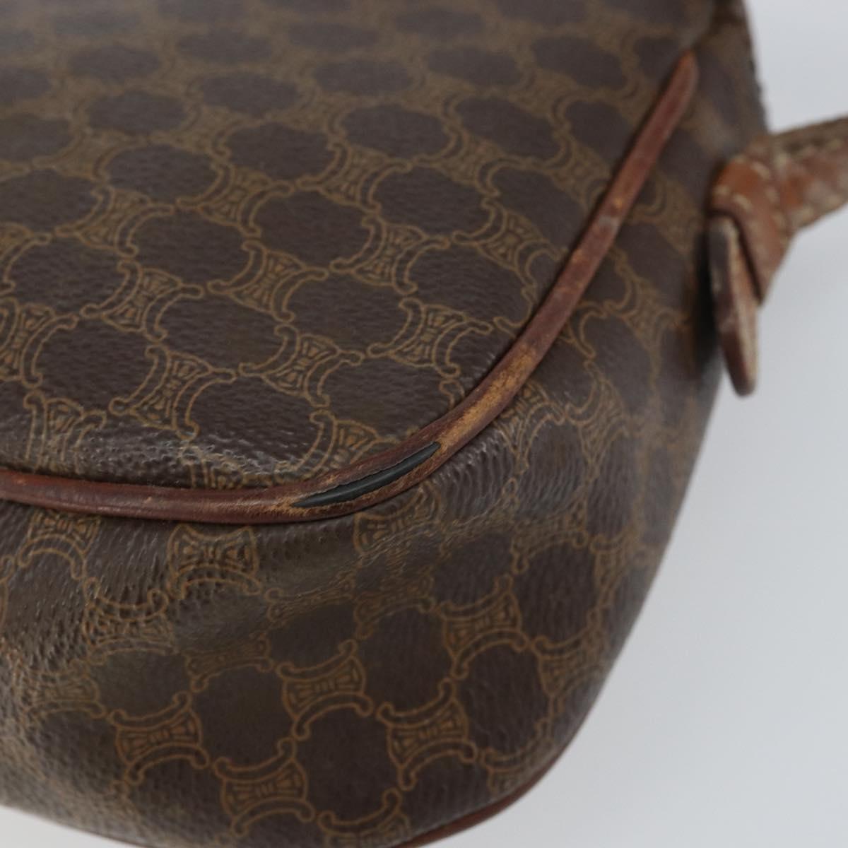 CELINE Macadam Canvas Shoulder Bag PVC Leather Brown Gold Auth 157688