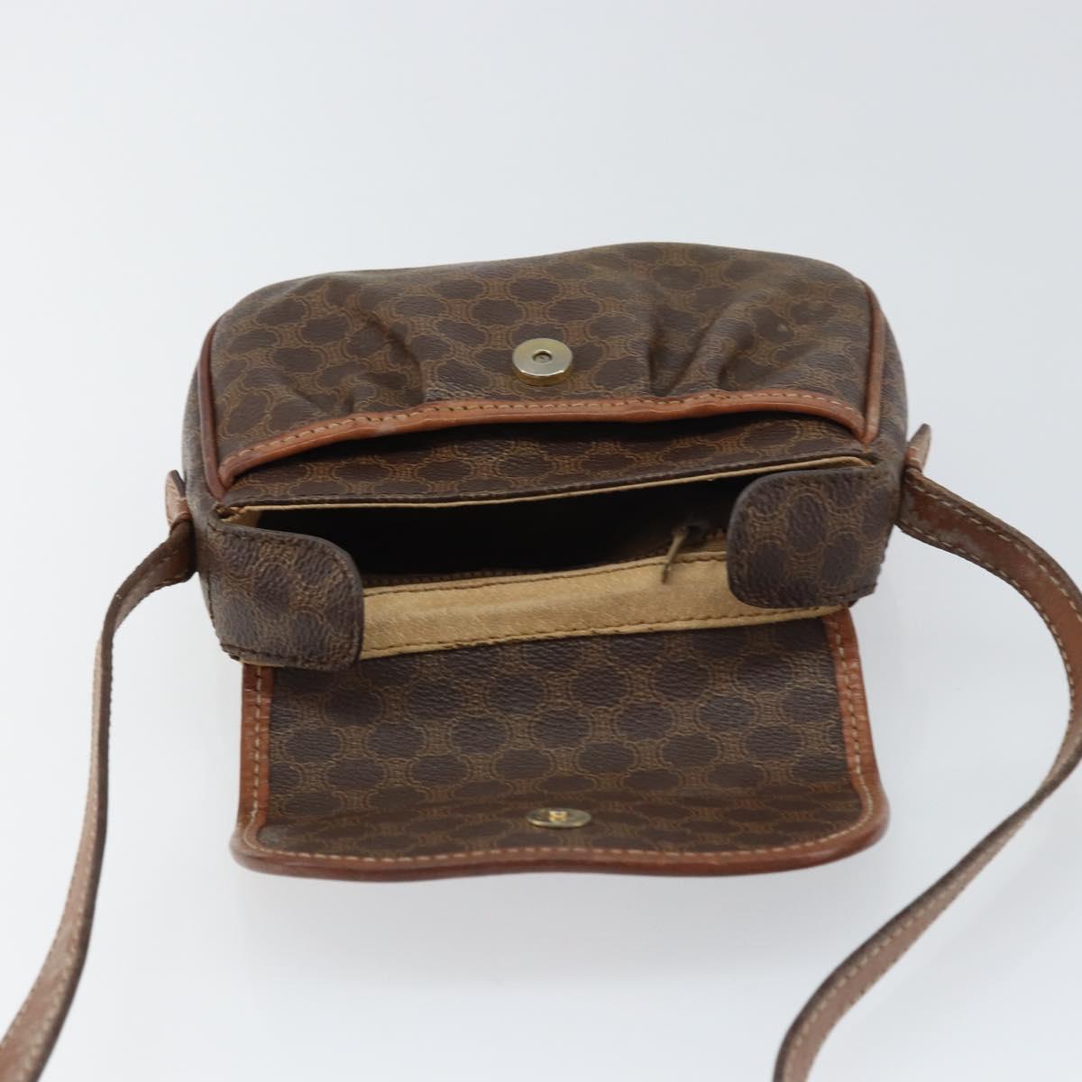 CELINE Macadam Canvas Shoulder Bag PVC Leather Brown Gold Auth 157688