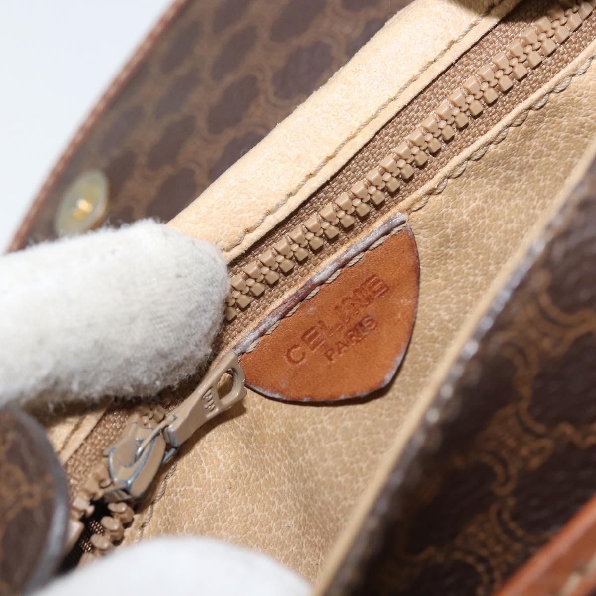 CELINE Macadam Canvas Shoulder Bag PVC Leather Brown Gold Auth 157688