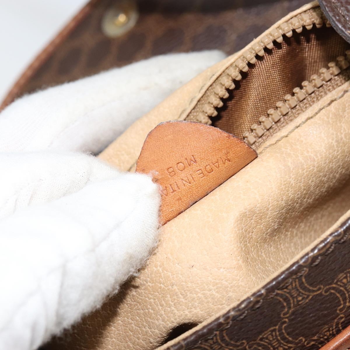 CELINE Macadam Canvas Shoulder Bag PVC Leather Brown Gold Auth 157688