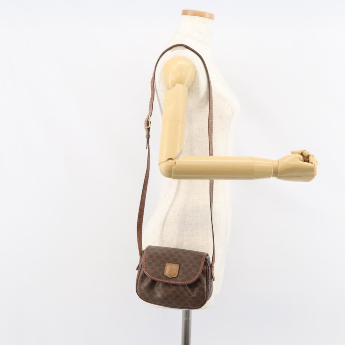 CELINE Macadam Canvas Shoulder Bag PVC Leather Brown Gold Auth 157688