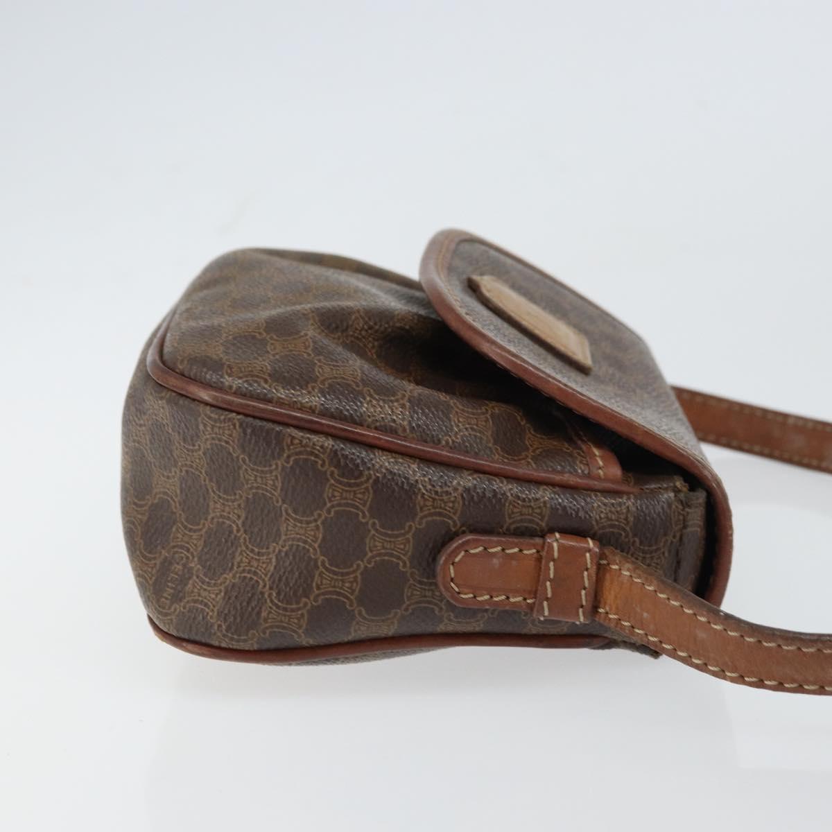 CELINE Macadam Canvas Shoulder Bag PVC Leather Brown Gold Auth 157688