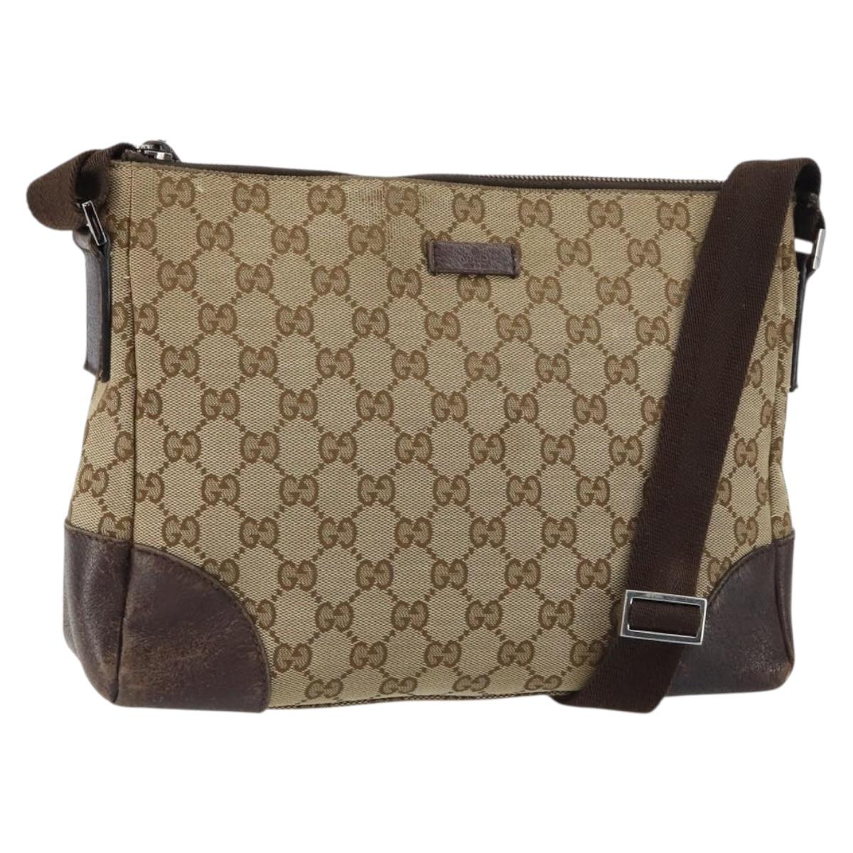 GUCCI GG Canvas Shoulder Bag Beige Silver 114273 Auth 157746