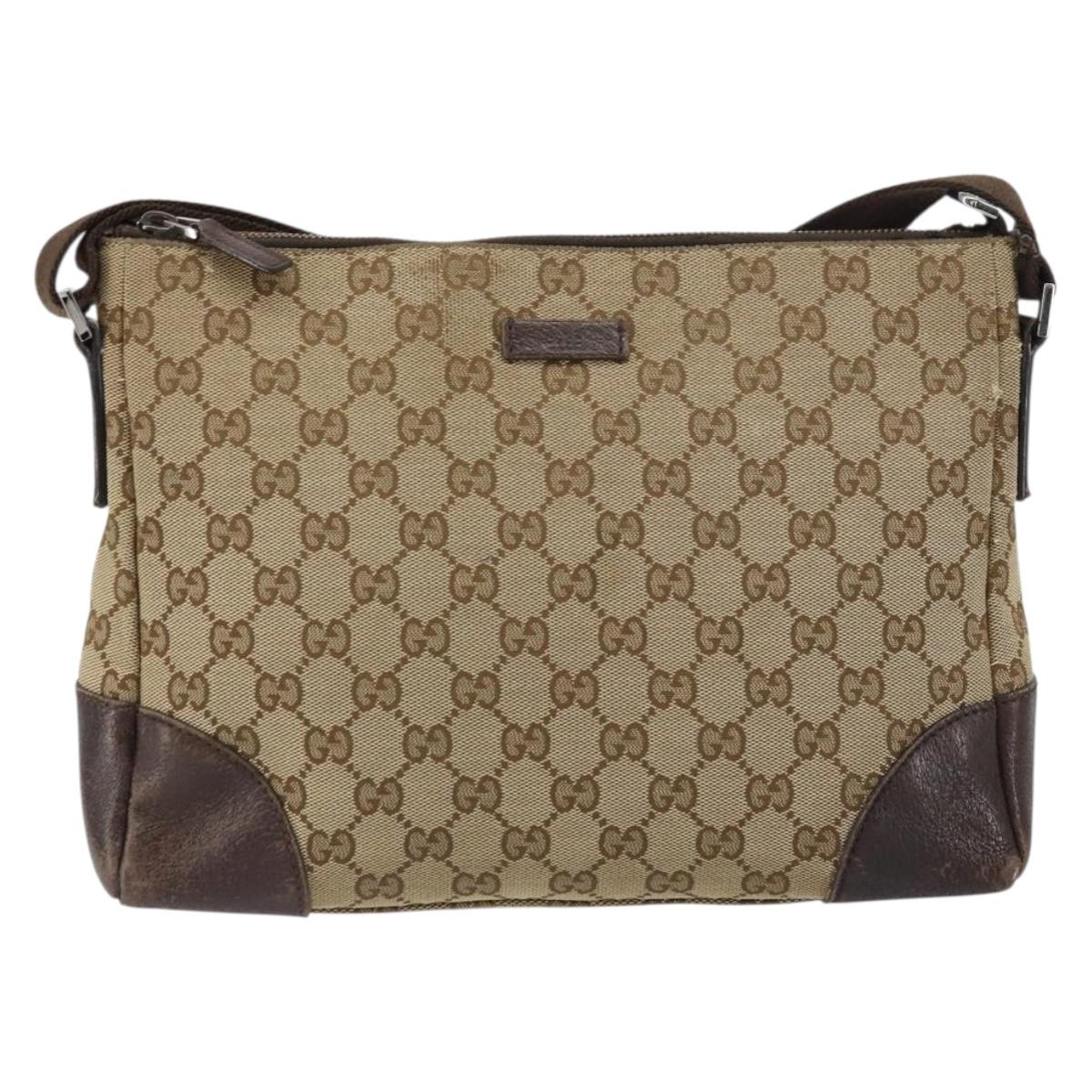 GUCCI GG Canvas Shoulder Bag Beige Silver 114273 Auth 157746