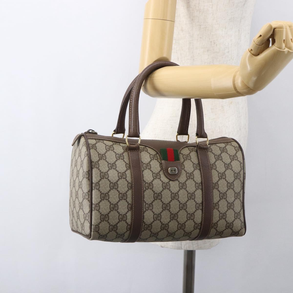 GUCCI GG Supreme Web Sherry Line Hand Bag PVC Beige Gold 002 39 6838 Auth 157749