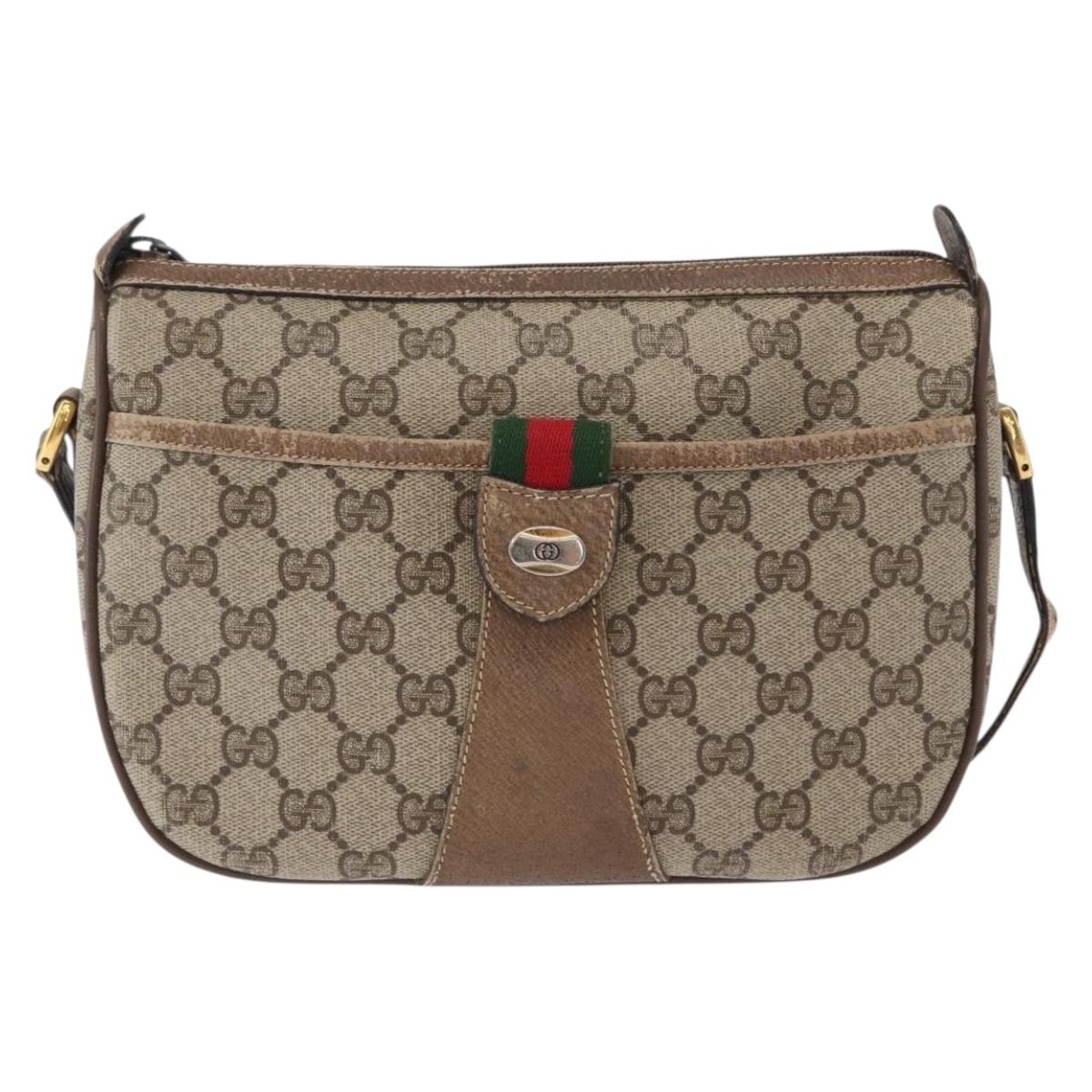 GUCCI GG Supreme Web Sherry Line Bag PVC Beige Gold 14 02 032 Auth 157751