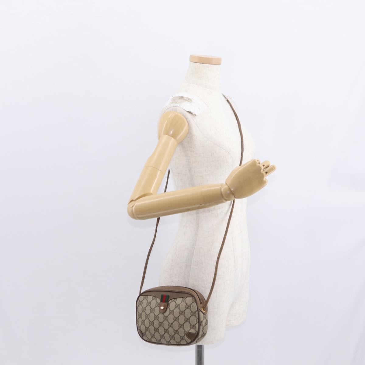 GUCCI GG Supreme Web Sherry Line Bag PVC Beige Gold 89 02 066 Auth 157753