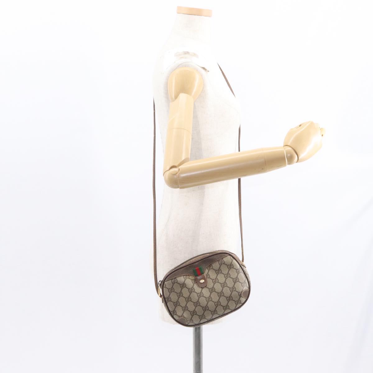 GUCCI GG Supreme Web Sherry Line Bag PVC Beige Gold 156 02 066 Auth 157754