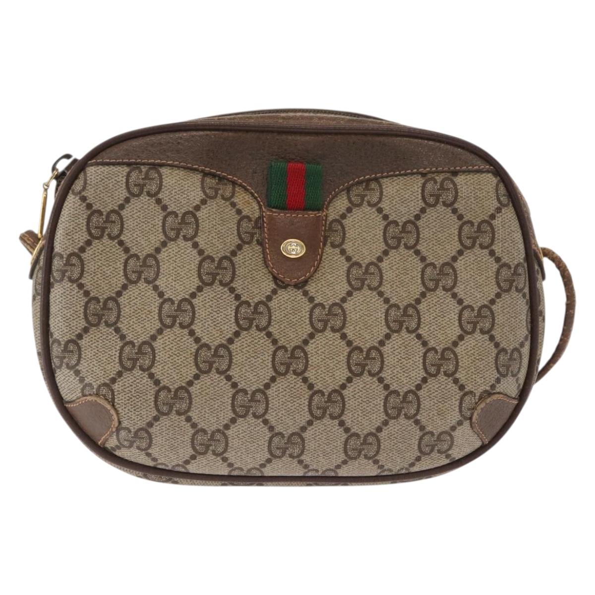 GUCCI GG Supreme Web Sherry Line Bag PVC Beige Gold 156 02 066 Auth 157754