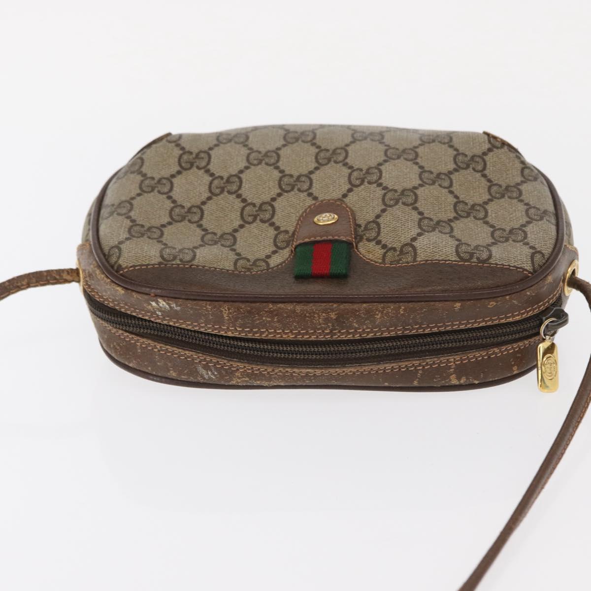 GUCCI GG Supreme Web Sherry Line Bag PVC Beige Gold 156 02 066 Auth 157754
