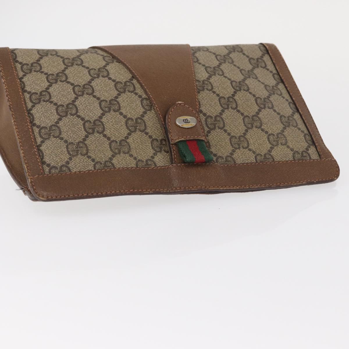 GUCCI GG Supreme Web Sherry Line Clutch Bag PVC Beige Red 89 01 032 Auth 157755