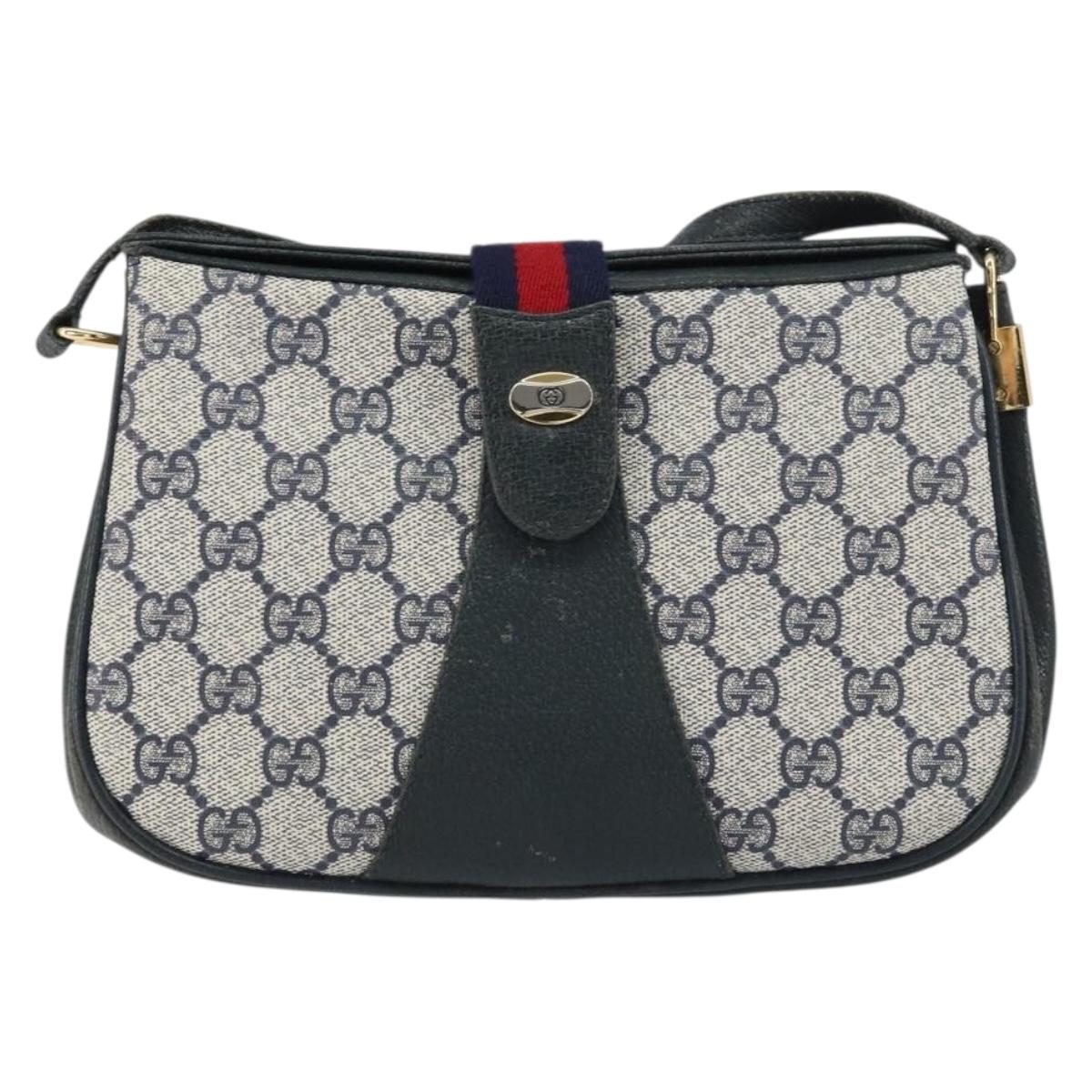 GUCCI GG Supreme Sherry Line Bag PVC Navy Gold Red 10 02 024 Auth 157757