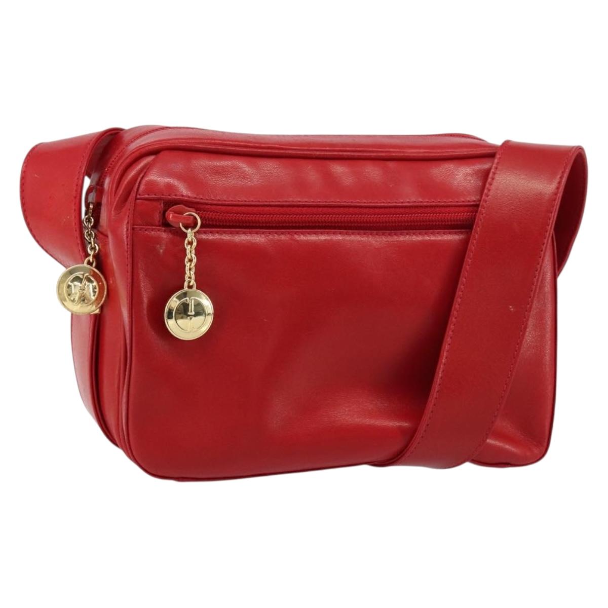 GUCCI Shoulder Bag Leather Red Gold Auth 157758