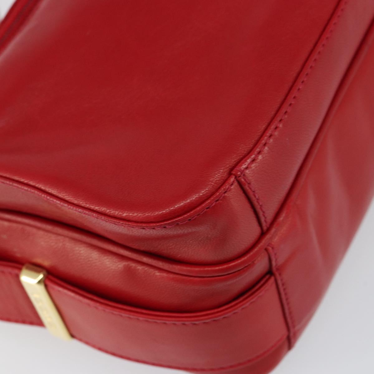 GUCCI Shoulder Bag Leather Red Gold Auth 157758