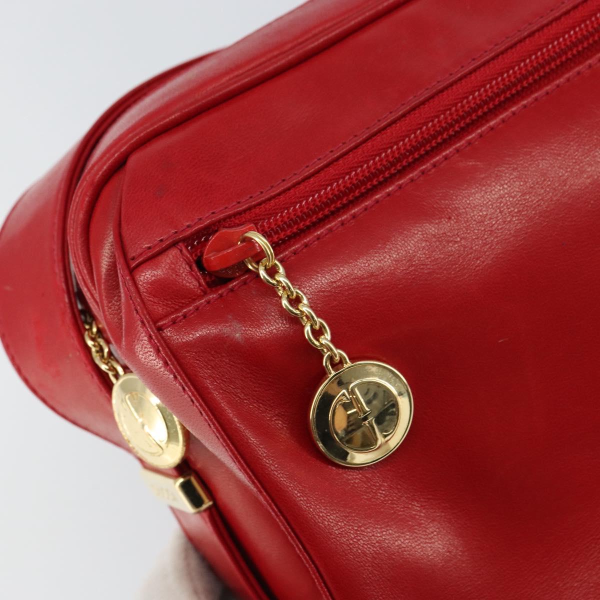 GUCCI Shoulder Bag Leather Red Gold Auth 157758