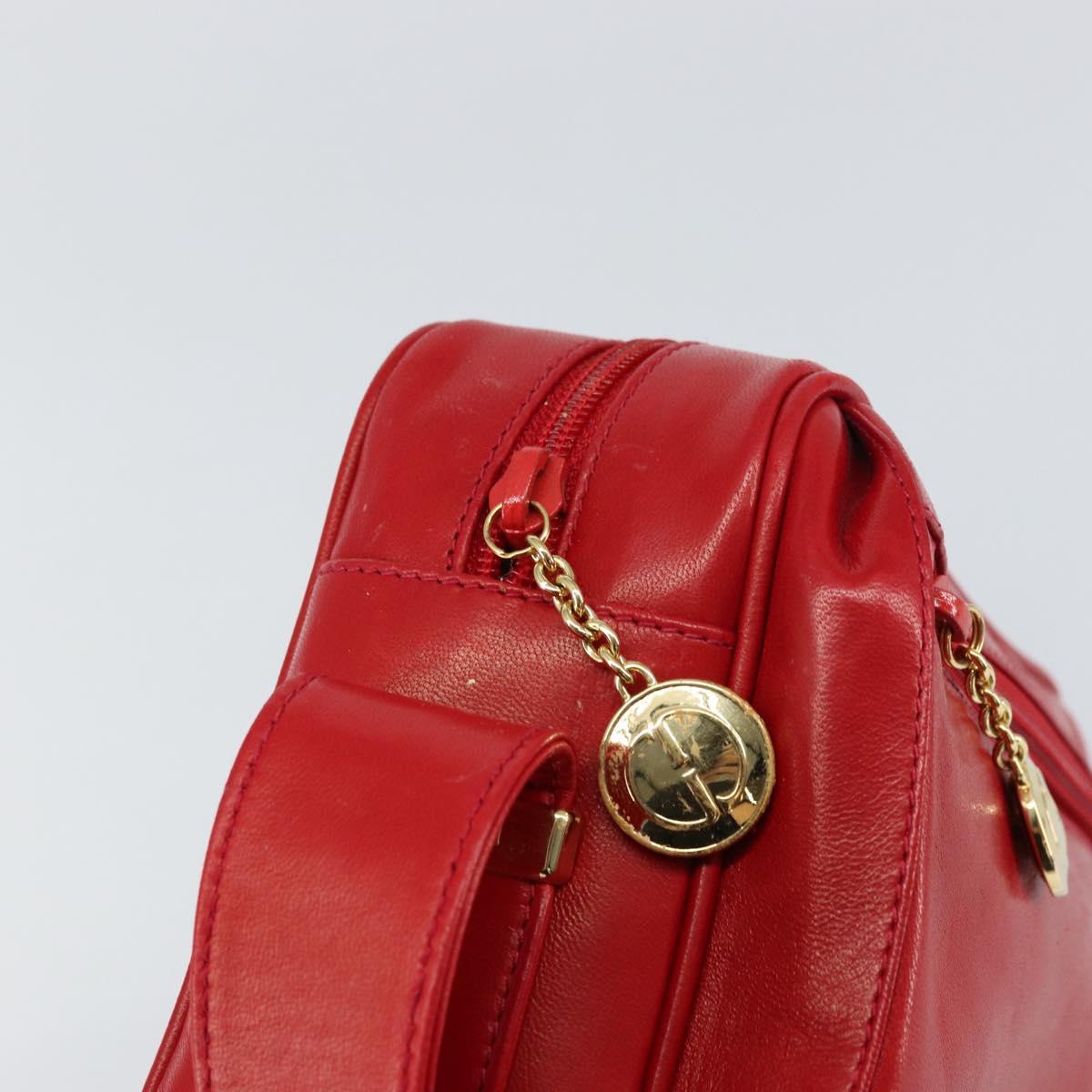 GUCCI Shoulder Bag Leather Red Gold Auth 157758