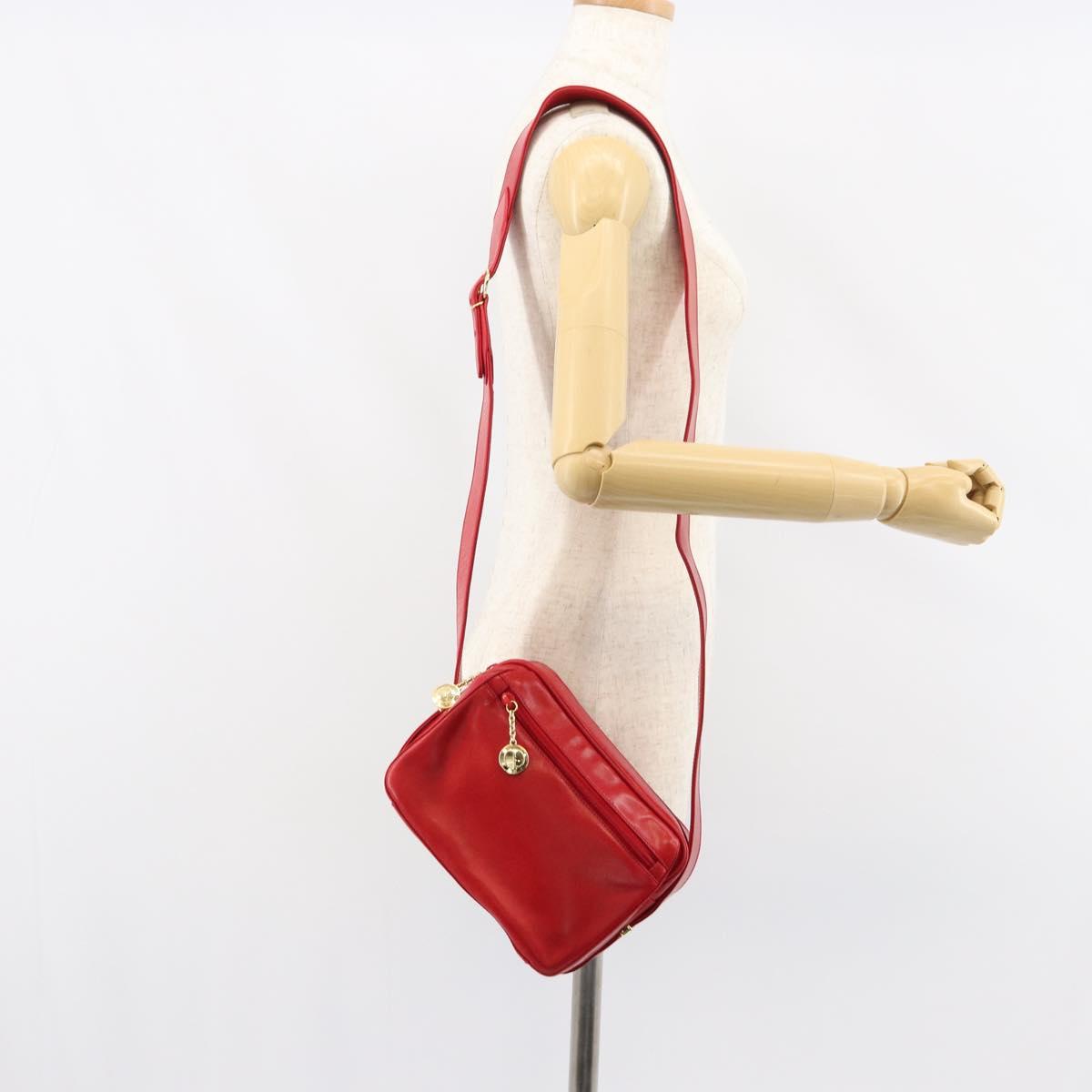 GUCCI Shoulder Bag Leather Red Gold Auth 157758