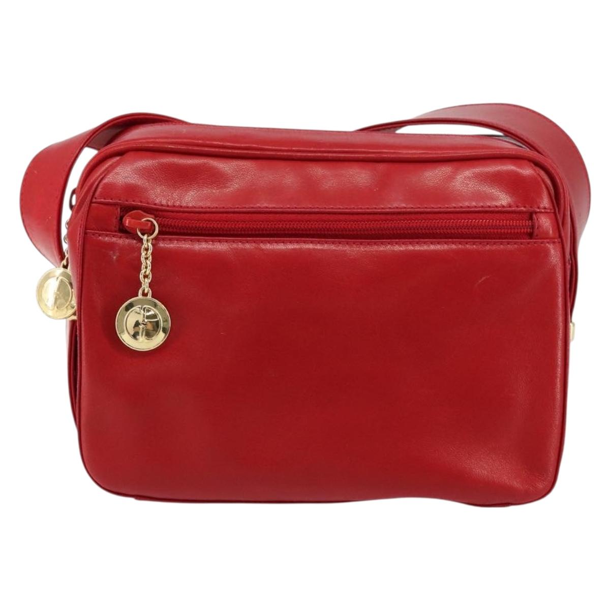 GUCCI Shoulder Bag Leather Red Gold Auth 157758