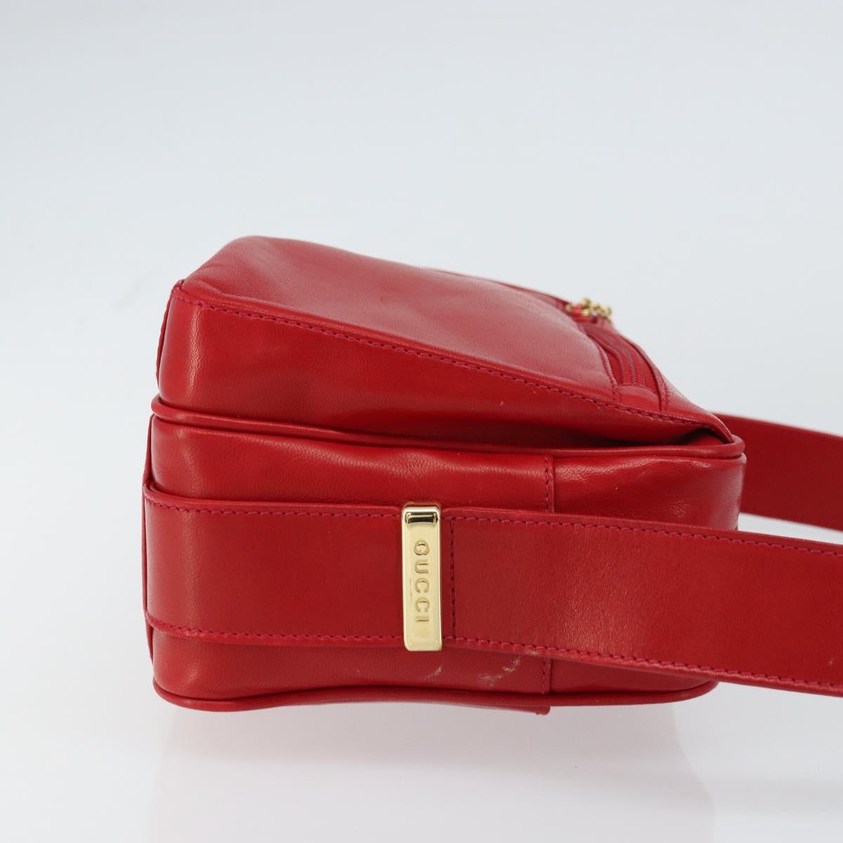 GUCCI Shoulder Bag Leather Red Gold Auth 157758