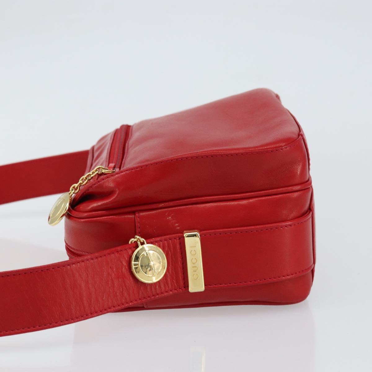 GUCCI Shoulder Bag Leather Red Gold Auth 157758