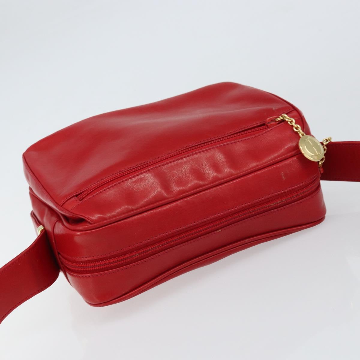GUCCI Shoulder Bag Leather Red Gold Auth 157758